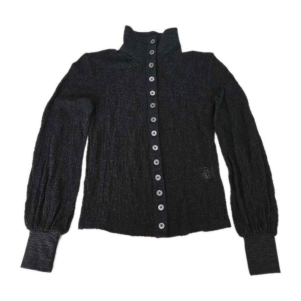 Maiden Name su Pointelle Wool‎ Top XS Sheer Button Turtleneck Lantern Sleeve